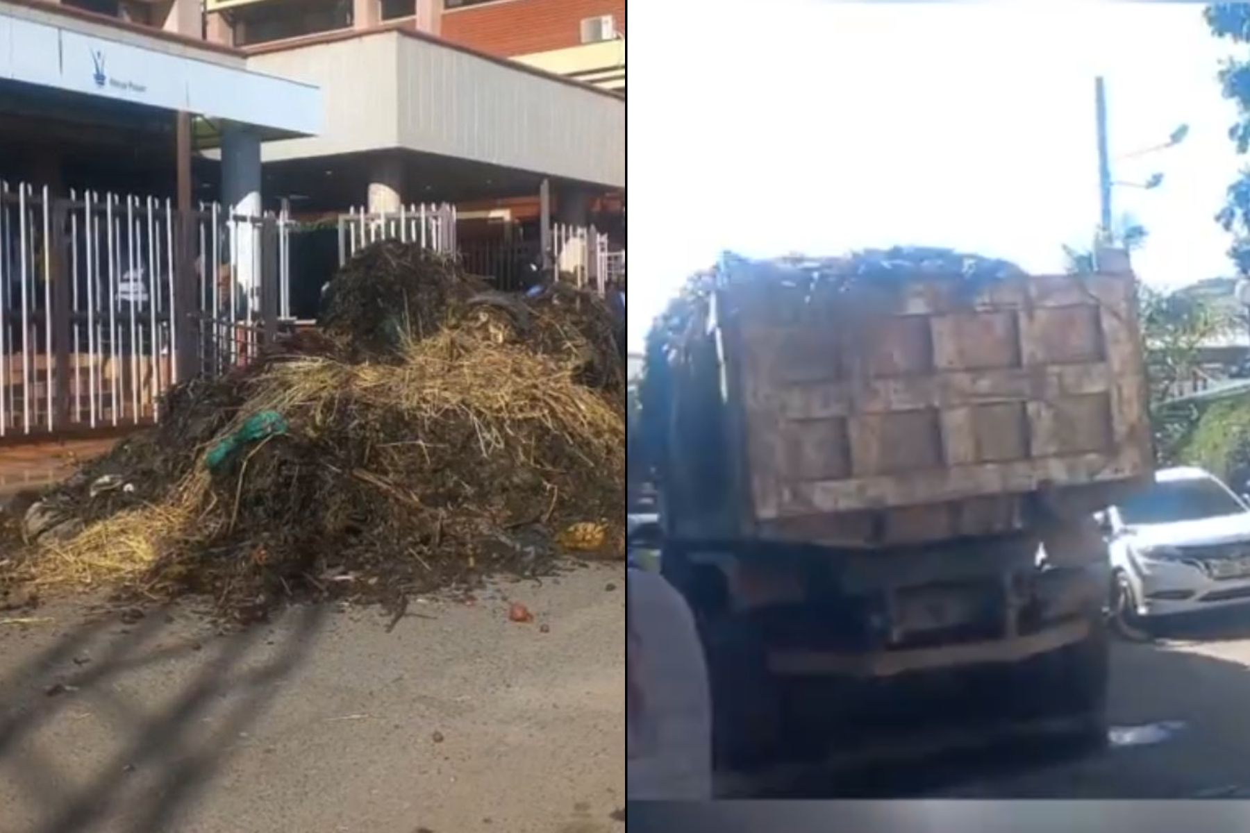 Photocollage of garbage dumped outside KPLC offices at Stima Plaza.